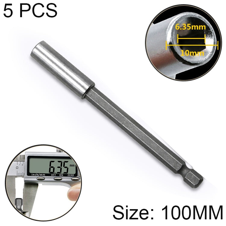 5 PCS 1/4 Electric Batch Head High Magnetism Connecting Rod Pistol Drill Extension Rod Sleeve Fast Turning Joint, Length: 100mm, 100mm Joint