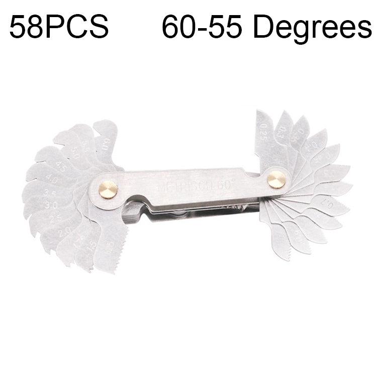 58 PCS Metric 60 Degrees +British 55 Degrees CR Stainless Steel Thread Gauge, 58 PCS Thread Gauge