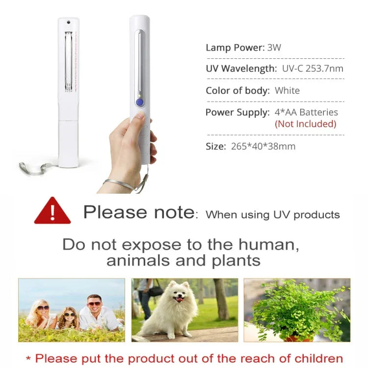 Portable Handheld 3W UV Germicidal Disinfection Lamp Personal Car Travel UV Fast Disinfection Stick, UV Fast Disinfection Stick