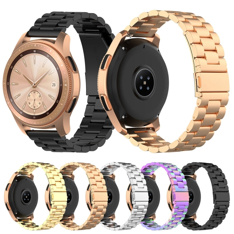 For Huami GTS/Galaxy Watch 42/40/44 Universal Three Beads Stainless Steel Watch Wrist Strap 20mm, Black, Gold, Rose Gold, Colourful, Silver