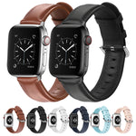 For Apple Watch Series 5 & 4 44mm 3 & 2 & 1 42mm Round Hole Leather Strap