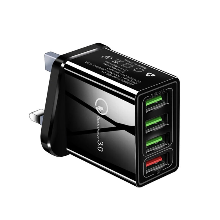 شاحن سريع عالمي 30 واط QC 3.0 USB + 3 منافذ USB 2.0 للهواتف المحمولة والأجهزة اللوحية والكمبيوتر، شاحن سفر، قابس المملكة المتحدة، قابس المملكة المتحدة