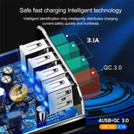 شاحن سريع عالمي 30 واط QC 3.0 USB + 3 منافذ USB 2.0 للهواتف المحمولة والأجهزة اللوحية والكمبيوتر، شاحن سفر، قابس المملكة المتحدة، قابس المملكة المتحدة