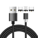 كابل شحن مغناطيسي معدني نايلون مضفر 3 في 1 USB إلى 8 دبوس + Type-C/USB-C + Micro USB، الطول: 1m