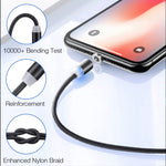 كابل شحن مغناطيسي معدني نايلون مضفر 3 في 1 USB إلى 8 دبوس + Type-C/USB-C + Micro USB، الطول: 1m