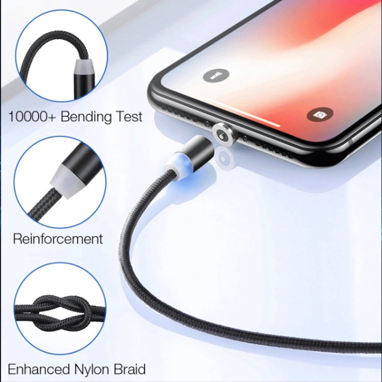 كابل شحن مغناطيسي معدني نايلون مضفر 3 في 1 USB إلى 8 دبوس + Type-C/USB-C + Micro USB، الطول: 1m