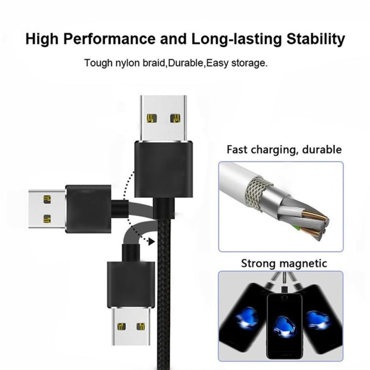 كابل شحن مغناطيسي معدني نايلون مضفر 3 في 1 USB إلى 8 دبوس + Type-C/USB-C + Micro USB، الطول: 1m