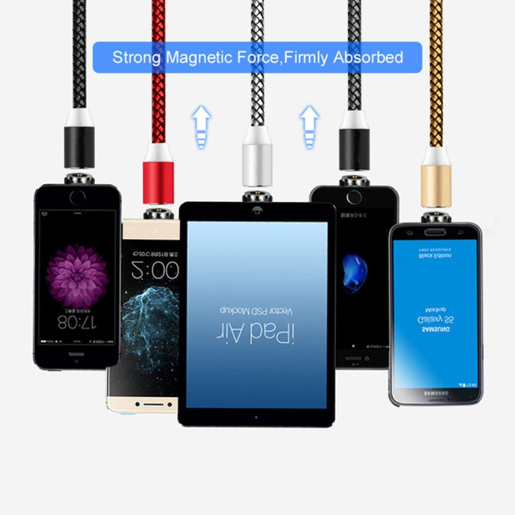 كابل شحن مغناطيسي معدني نايلون مضفر 3 في 1 USB إلى 8 دبوس + Type-C/USB-C + Micro USB، الطول: 1m