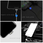 كابل شحن مغناطيسي معدني نايلون مضفر 3 في 1 USB إلى 8 دبوس + Type-C/USB-C + Micro USB، الطول: 1m
