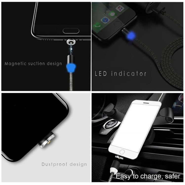 كابل شحن مغناطيسي معدني نايلون مضفر 3 في 1 USB إلى 8 دبوس + Type-C/USB-C + Micro USB، الطول: 1m