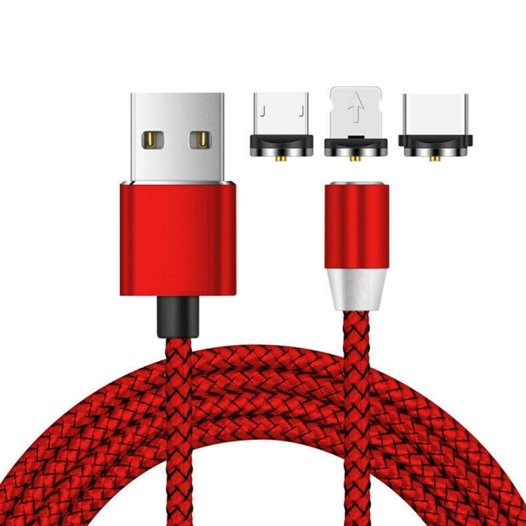كابل شحن مغناطيسي معدني نايلون مضفر 3 في 1 USB إلى 8 دبوس + Type-C/USB-C + Micro USB، الطول: 1m