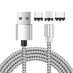 كابل شحن مغناطيسي معدني نايلون مضفر 3 في 1 USB إلى 8 دبوس + Type-C/USB-C + Micro USB، الطول: 1m