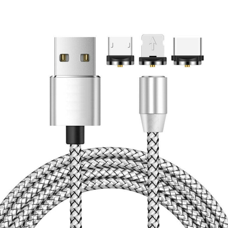 كابل شحن مغناطيسي معدني نايلون مضفر 3 في 1 USB إلى 8 دبوس + Type-C/USB-C + Micro USB، الطول: 1m