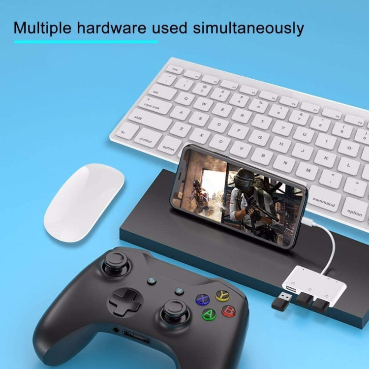 محول قارئ بطاقات كاميرا OTG 6 في 1 مع 3 منافذ USB أنثى إلى 8 دبابيس ذكر مع واجهة شحن SD و TF، يدعم جميع أنظمة iOS