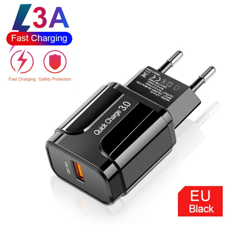 شاحن سريع محمول QC3.0 بقدرة 18 واط بمنفذ USB، قابس الاتحاد الأوروبي، قابس الاتحاد الأوروبي