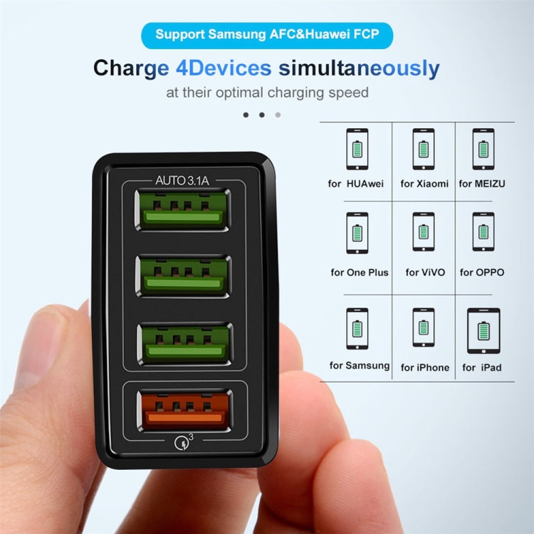 2 in 1 USB to USB-C / Type-C Data Cable + 30W QC 3.0 4 USB Interfaces Mobile Phone Tablet PC Universal Quick Charger Travel Charger Set, EU Plug, USB-C / Type-C Set EU Plug