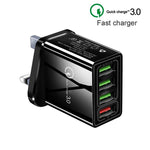كابل بيانات 2 في 1 بطول 1 متر من USB إلى USB-C / Type-C + شاحن سريع عالمي 30 واط QC 3.0 مع 4 منافذ USB لهواتف المحمول والأجهزة اللوحية وأجهزة الكمبيوتر، مجموعة شاحن سفر، قابس المملكة المتحدة، مجموعة USB-C / Type-C قابس المملكة المتحدة