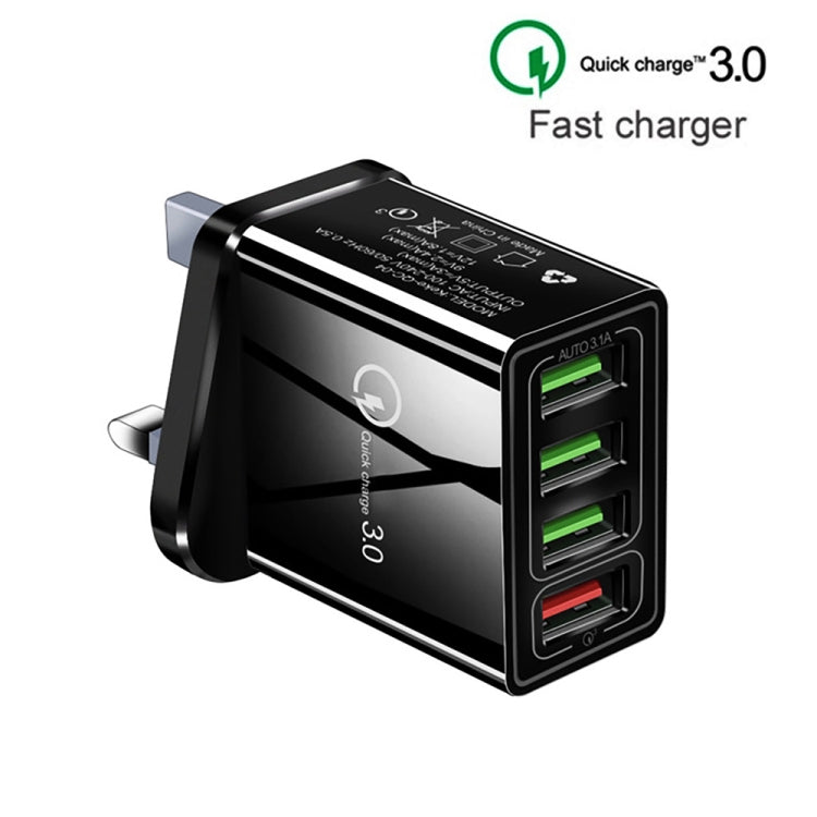 كابل بيانات 2 في 1 بطول 1 متر من USB إلى USB-C / Type-C + شاحن سريع عالمي 30 واط QC 3.0 مع 4 منافذ USB لهواتف المحمول والأجهزة اللوحية وأجهزة الكمبيوتر، مجموعة شاحن سفر، قابس المملكة المتحدة، مجموعة USB-C / Type-C قابس المملكة المتحدة