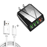 كابل بيانات 2 في 1 بطول 1 متر من USB إلى Micro USB + شاحن سريع عالمي 30 واط QC 3.0 مع 4 منافذ USB لهواتف المحمول والأجهزة اللوحية وأجهزة الكمبيوتر، مجموعة شاحن سفر، قابس الولايات المتحدة، مجموعة Micro USB قابس الولايات المتحدة