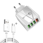 كابل بيانات 2 في 1 بطول 1 متر من USB إلى Micro USB + شاحن سريع عالمي 30 واط QC 3.0 مع 4 منافذ USB لهواتف المحمول والأجهزة اللوحية وأجهزة الكمبيوتر، مجموعة شاحن سفر، قابس الاتحاد الأوروبي، مجموعة Micro USB قابس الاتحاد الأوروبي