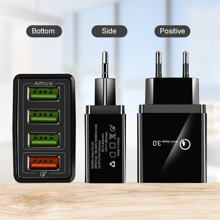 كابل بيانات 2 في 1 بطول 1 متر من USB إلى Micro USB + شاحن سريع عالمي 30 واط QC 3.0 مع 4 منافذ USB لهواتف المحمول والأجهزة اللوحية وأجهزة الكمبيوتر، مجموعة شاحن سفر، قابس الاتحاد الأوروبي، مجموعة Micro USB قابس الاتحاد الأوروبي