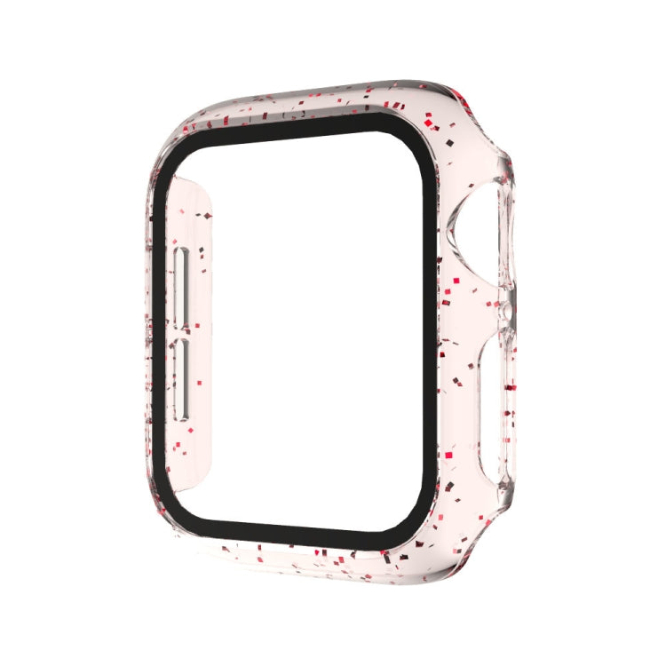For Apple Watch Series 4/5/6 & SE 1/2/3 44mm Glitter Powder PC + Tempered Glass Screen Film Integrated Case