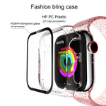For Apple Watch Series 4/5/6 & SE 1/2/3 44mm Glitter Powder PC + Tempered Glass Screen Film Integrated Case