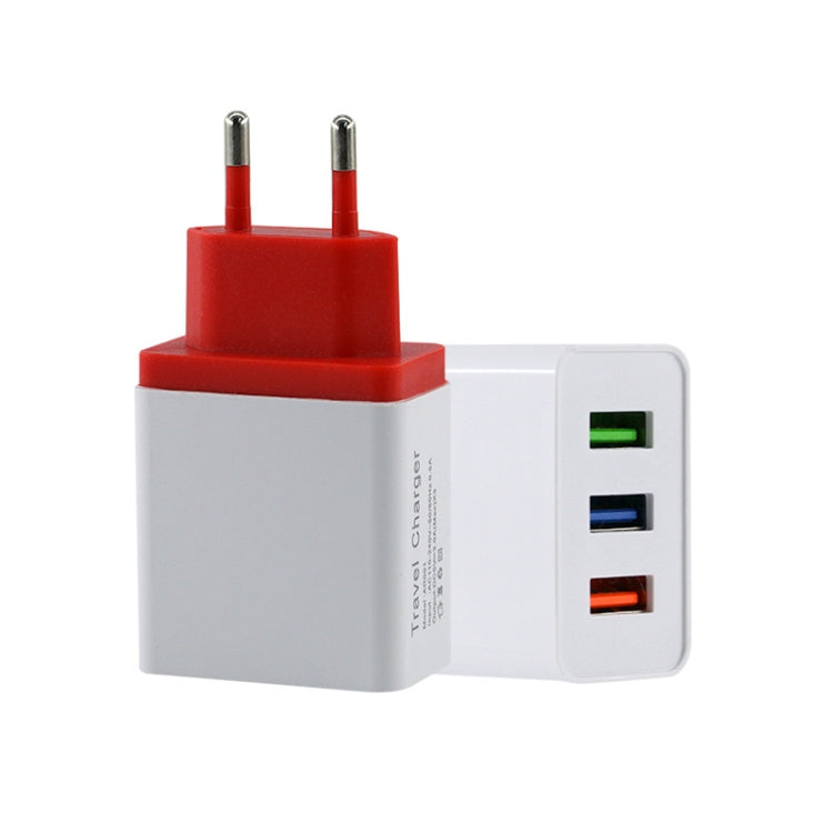 شاحن سفر للهاتف المحمول 2 أمبير مع 3 منافذ USB، قابس الاتحاد الأوروبي