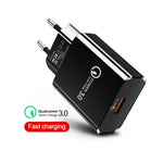 شاحن سريع صغير QC3.0 USB بقدرة 18 واط للهواتف المحمولة والأجهزة اللوحية، قابس الاتحاد الأوروبي، قابس الاتحاد الأوروبي