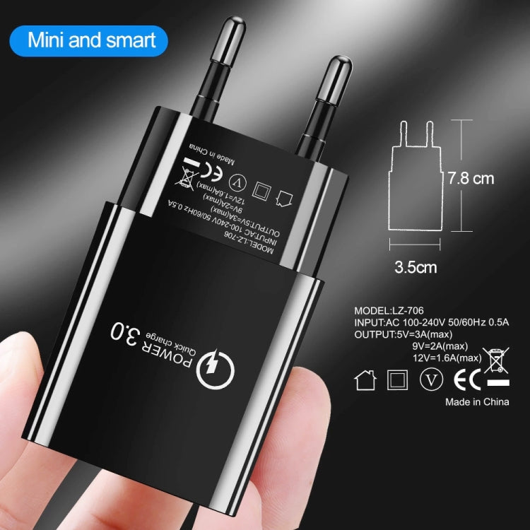 شاحن سريع صغير QC3.0 USB بقدرة 18 واط للهواتف المحمولة والأجهزة اللوحية، قابس الاتحاد الأوروبي، قابس الاتحاد الأوروبي