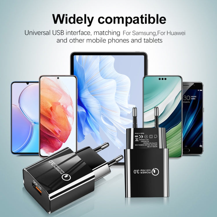 شاحن سريع صغير QC3.0 USB بقدرة 18 واط للهواتف المحمولة والأجهزة اللوحية، قابس الاتحاد الأوروبي، قابس الاتحاد الأوروبي
