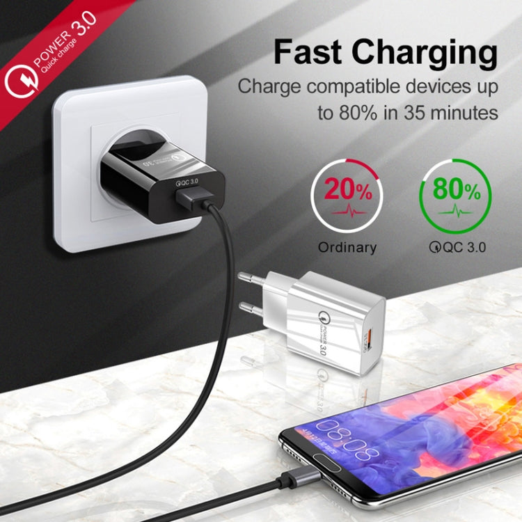 شاحن سريع صغير QC3.0 USB بقدرة 18 واط للهواتف المحمولة والأجهزة اللوحية، قابس الاتحاد الأوروبي، قابس الاتحاد الأوروبي