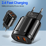 رأس شاحن سفر محمول مزدوج USB لهواتف المحمول والأجهزة اللوحية، قابس الاتحاد الأوروبي، قابس الاتحاد الأوروبي
