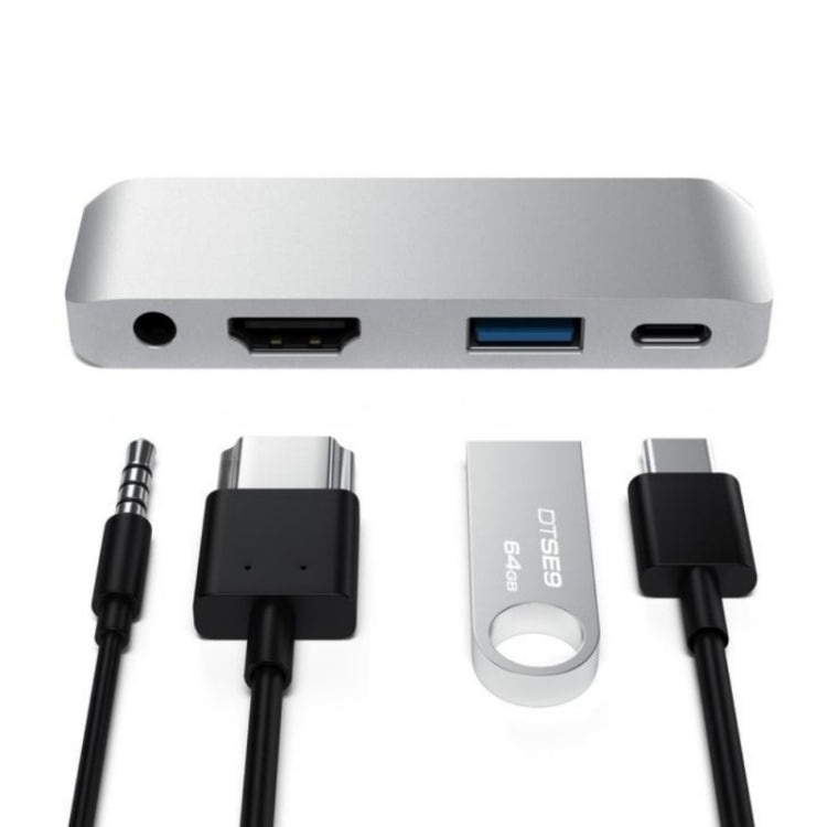 محول متعدد الوظائف 4 في 1 من نوع Type-C / USB-C إلى HDMI + AUX + USB + PD Type-C / USB-C HUB