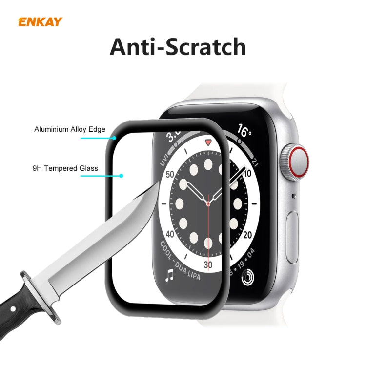 5PCS ENKAY Hat-Prince 0.2mm 9H Surface Hardness 3D Explosion-proof Aluminum Alloy Edge Full Screen Tempered Glass Screen Film, For Apple Watch 6/5/4/SE 40mm, For Apple Watch 6/5/4/SE 44mm