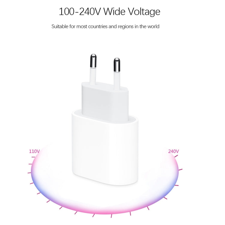 شاحن سفر بواجهة USB-C / Type-C منفردة بقوة 20 واط، قابس الاتحاد الأوروبي، 20 واط فعلي
