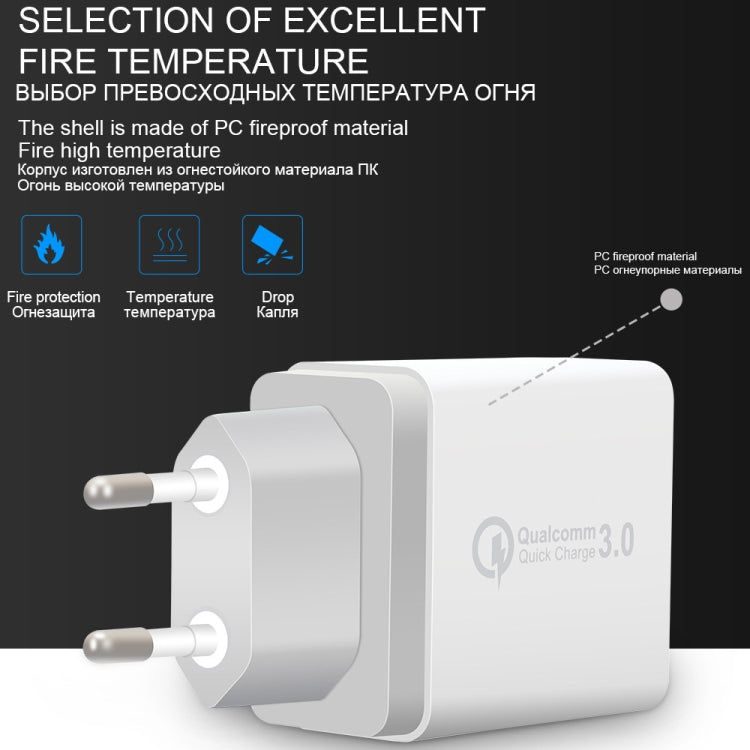 شاحن سريع عالمي SDC-30W بقوة 30 واط مع منفذ USB QC 3.0 + منفذي USB 2.0 بتيار 2.4 أمبير للهواتف المحمولة والأجهزة اللوحية وأجهزة الكمبيوتر، قابس الاتحاد الأوروبي