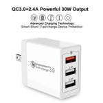 كابل بيانات 2 في 1 USB إلى Micro USB + شاحن سريع عالمي 30 واط QC 3.0 USB + منفذي USB 2.0 بتيار 2.4 أمبير لهواتف المحمول والأجهزة اللوحية وأجهزة الكمبيوتر، مجموعة شاحن سفر، قابس أمريكي، مع كابل Micro USB، قابس أمريكي