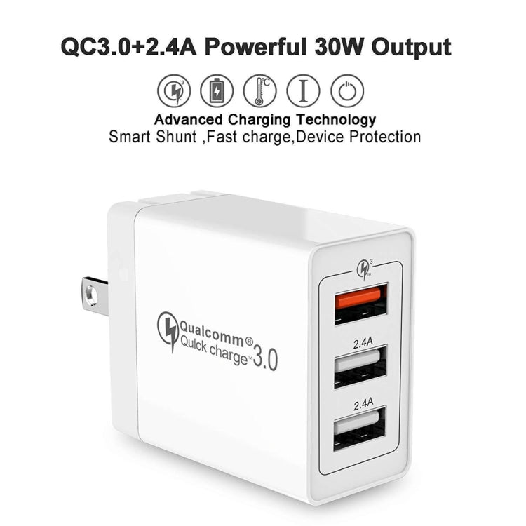 كابل بيانات 2 في 1 USB إلى Micro USB + شاحن سريع عالمي 30 واط QC 3.0 USB + منفذي USB 2.0 بتيار 2.4 أمبير لهواتف المحمول والأجهزة اللوحية وأجهزة الكمبيوتر، مجموعة شاحن سفر، قابس أمريكي، مع كابل Micro USB، قابس أمريكي