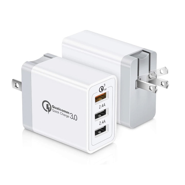 كابل بيانات 2 في 1 USB إلى USB-C / Type-C + شاحن سريع عالمي 30 واط QC 3.0 USB + منفذي USB 2.0 بتيار 2.4 أمبير لهواتف المحمول والأجهزة اللوحية وأجهزة الكمبيوتر، مجموعة شاحن سفر، قابس أمريكي، مع كابل USB-C / Type-C، قابس أمريكي