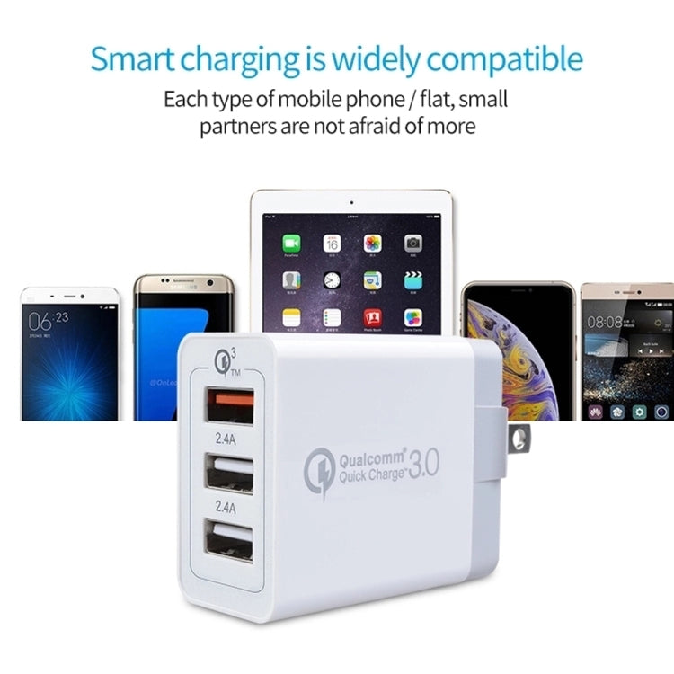 كابل بيانات 2 في 1 USB إلى USB-C / Type-C + شاحن سريع عالمي 30 واط QC 3.0 USB + منفذي USB 2.0 بتيار 2.4 أمبير لهواتف المحمول والأجهزة اللوحية وأجهزة الكمبيوتر، مجموعة شاحن سفر، قابس أمريكي، مع كابل USB-C / Type-C، قابس أمريكي
