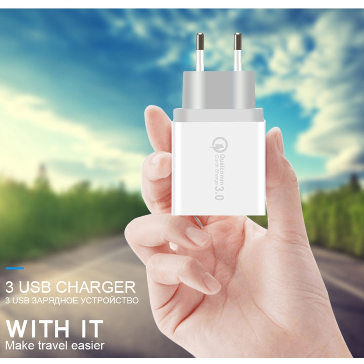 كابل بيانات 2 في 1 USB إلى USB-C / Type-C + شاحن سريع عالمي 30 واط QC 3.0 USB + منفذي USB 2.0 بتيار 2.4 أمبير لهواتف المحمول والأجهزة اللوحية وأجهزة الكمبيوتر، مجموعة شاحن سفر، قابس أوروبي، مع كابل USB-C / Type-C، قابس أوروبي