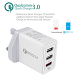 كابل بيانات 2 في 1 USB إلى USB-C / Type-C + شاحن سريع عالمي 30 واط QC 3.0 USB + منفذي USB 2.0 بتيار 2.4 أمبير لهواتف المحمول والأجهزة اللوحية وأجهزة الكمبيوتر، مجموعة شاحن سفر، قابس بريطاني، مع كابل USB-C / Type-C، قابس بريطاني
