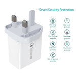 كابل بيانات 2 في 1 USB إلى USB-C / Type-C + شاحن سريع عالمي 30 واط QC 3.0 USB + منفذي USB 2.0 بتيار 2.4 أمبير لهواتف المحمول والأجهزة اللوحية وأجهزة الكمبيوتر، مجموعة شاحن سفر، قابس بريطاني، مع كابل USB-C / Type-C، قابس بريطاني