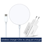 XJ-31 مجموعة شاحن لاسلكي مغناطيسي 2 في 1 بقدرة 15W + شاحن سفر PD 20W USB-C / Type-C لسلسلة iPhone 12، قابس الاتحاد الأوروبي، قابس الولايات المتحدة، قابس المملكة المتحدة