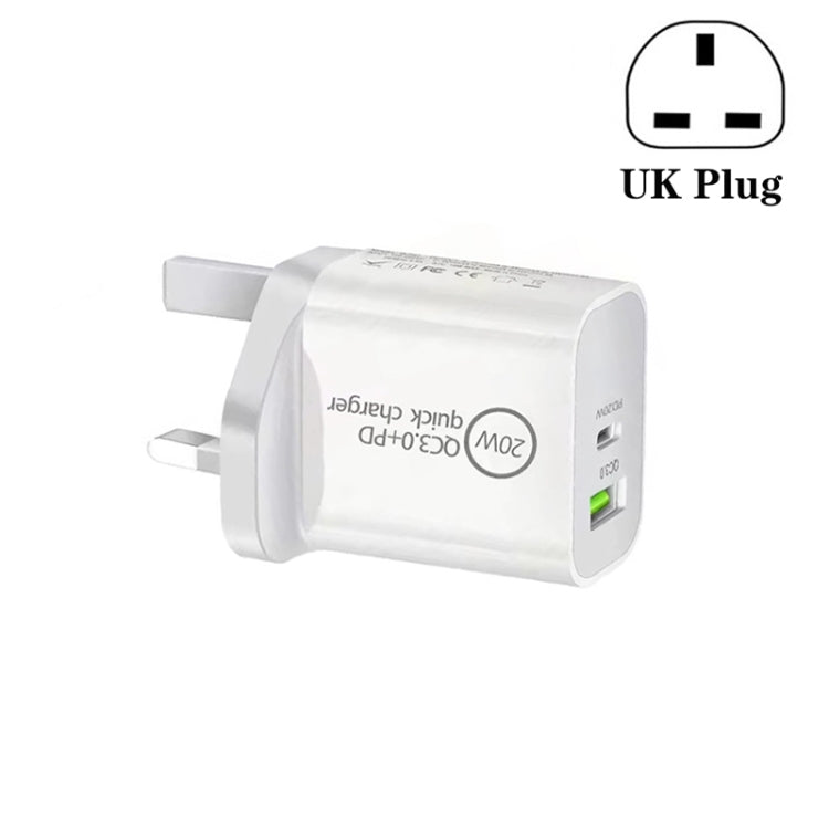 شاحن سفر عالمي مزدوج الشحن السريع SDC-20WA+C 20 واط PD + QC 3.0 USB، قابس المملكة المتحدة