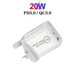 شاحن سفر عالمي مزدوج الشحن السريع SDC-20WA+C 20 واط PD + QC 3.0 USB، قابس المملكة المتحدة