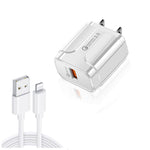 شاحن سفر محمول LZ-023 بقدرة 18 واط QC 3.0 USB + كابل بيانات USB إلى 8 دبابيس بقوة 3 أمبير، قابس الولايات المتحدة، كابل بيانات USB إلى 8 دبابيس، قابس الولايات المتحدة، كابل 8 دبابيس، قابس الولايات المتحدة