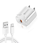 شاحن سفر USB محمول LZ-023 18W QC3.0 + كابل بيانات USB إلى Type-C 3A، قابس أمريكي، كابل بيانات Type-C، قابس أمريكي