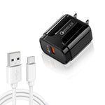 شاحن سفر USB محمول LZ-023 18W QC3.0 + كابل بيانات USB إلى Type-C 3A، قابس أمريكي، كابل بيانات Type-C، قابس أمريكي
